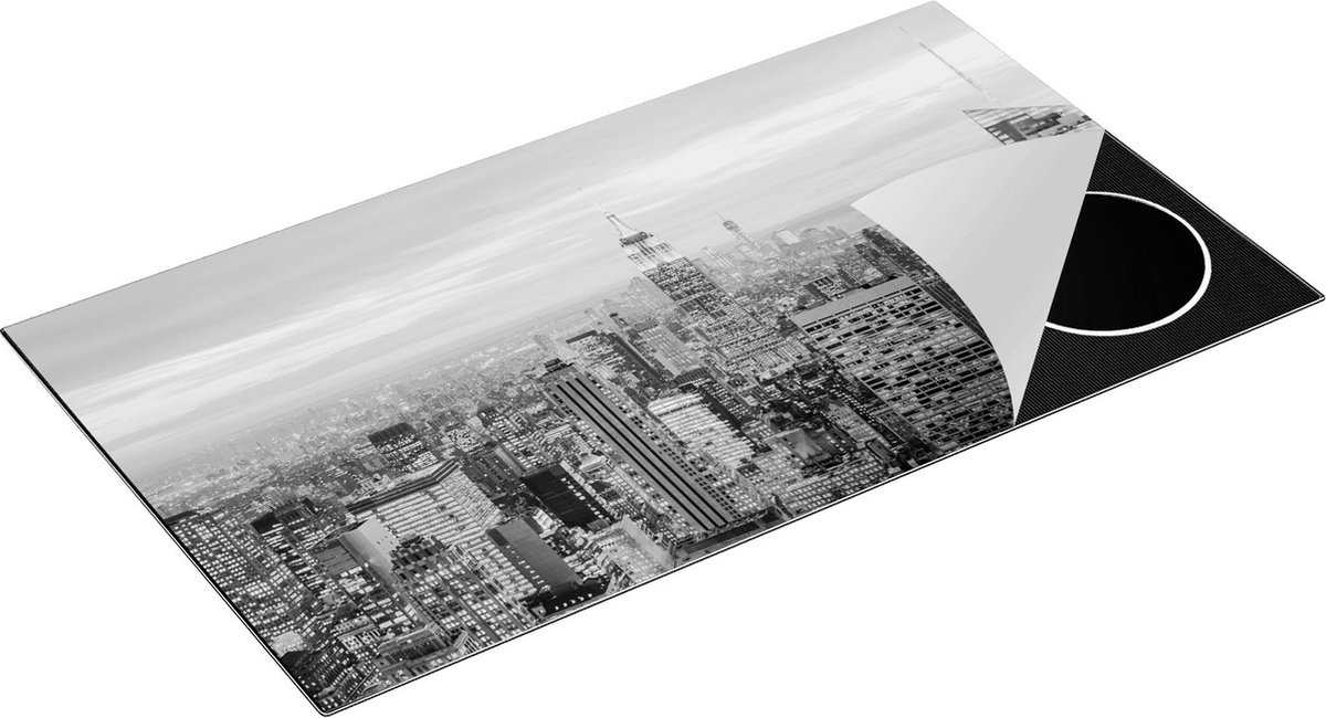 Chefcare Inductie Beschermer New York Skyline met Lichten bij Zonsondergang - Zwart Wit - 95x50 cm - Afdekplaat Inductie - Kookplaat Beschermer - Inductie Mat