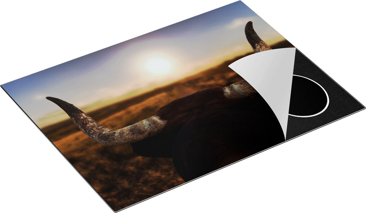 Chefcare Inductie Beschermer Stierenhoorns bij Zonsondergang - 71x52 cm - Afdekplaat Inductie - Kookplaat Beschermer - Inductie Mat