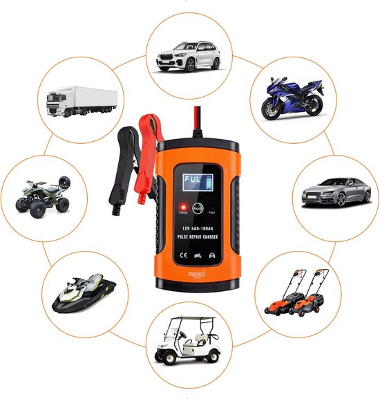 DEKKO TOOLS Acculader Druppellader - 12V universeel voor auto, motor, boot - 4Ah-100Ah