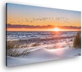 Tableau sur toile Coucher de soleil sur la plage avec des Vogels | 100 x 70 cm | Décoration murale