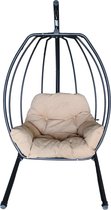 Pochon Home - Egg Hangstoel Metaal met Standaard - Ergonomisch - Capuccino - Incl. Kussen - Egg Chair Binnen en Buiten