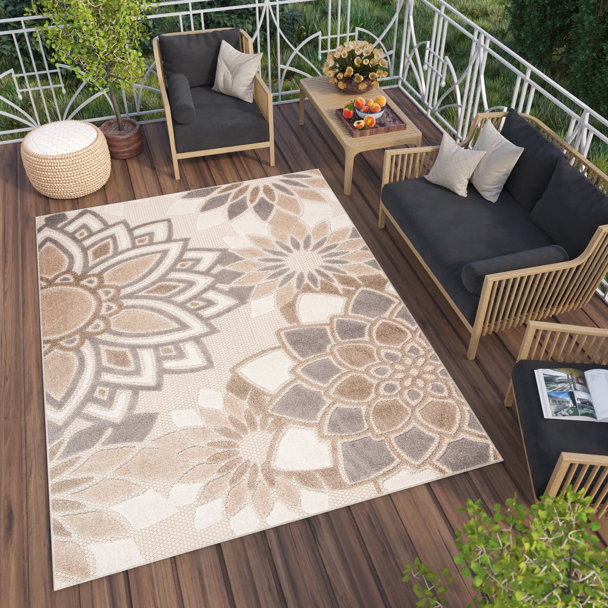 Tapiso Patio Beige Tuintapijt Buitenkleed Buiten Outdoor Modern Maat- 140x200