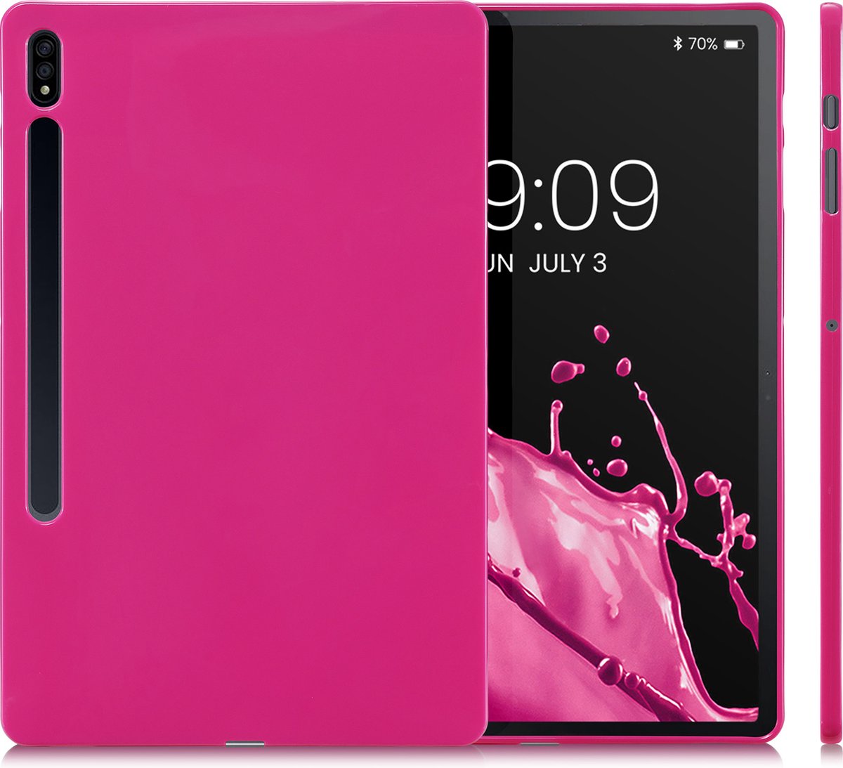 kwmobile hoes geschikt voor Samsung Galaxy Tab S7 Plus - Siliconenhoes voor tablet in roze - Tablet cover