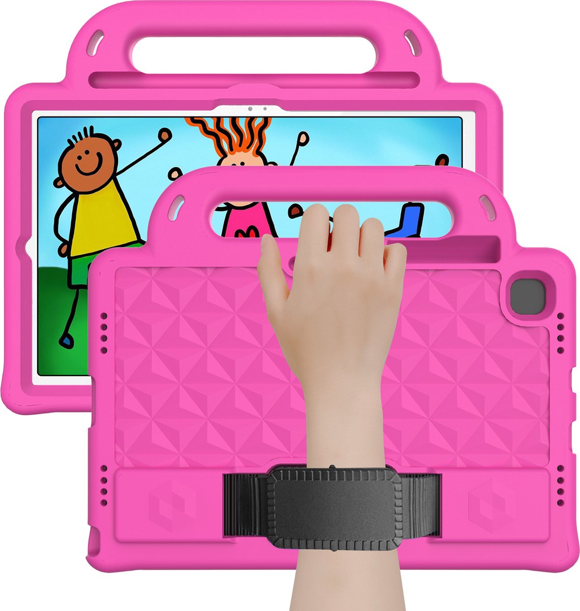 Tablet hoes geschikt voor Samsung Galaxy Tab A8 (2022/2021) - Schokbestendige case met handvaten - Diamond Kids Cover met schouderriem - Magenta