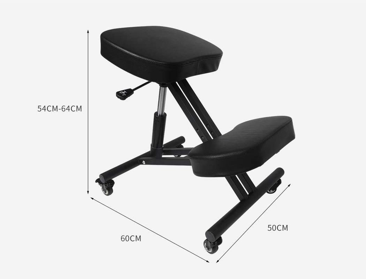 Esyogen Kniestoel – Ergonomisch – In Hoogte Verstelbaar 50-60 Cm – Met Wielen – Metalen Frame – Ondersteunt Knieën En Schenen – Zwart – Voor Thuis En Kantoor