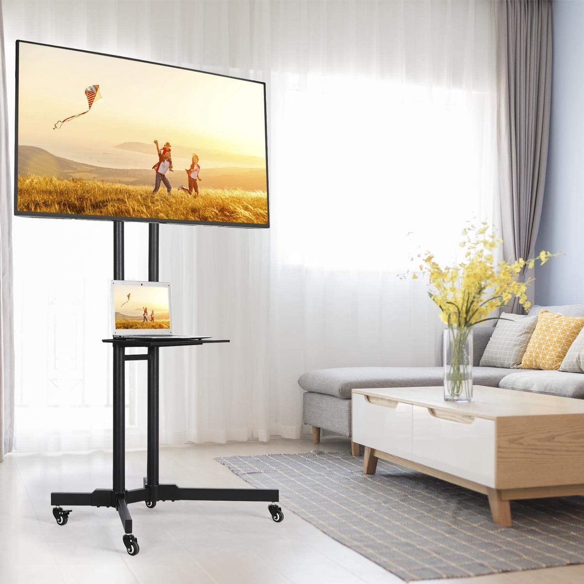Verstelbare TV Vloerstandaard voor 32-65 inch | Mobiele TV Trolley met Kabelmanagement