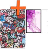 Hoes Geschikt voor Samsung Galaxy Tab S8 Ultra Hoes Tri-fold Tablet Hoesje Case Met Screenprotector - Hoesje Geschikt voor Samsung Tab S8 Ultra Hoesje Hardcover Bookcase - Graffity.