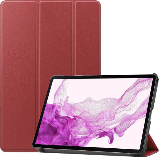 Hoesje - Geschikt voor Samsung Galaxy Tab S8 Plus - Met Screenprotector - Trifold Bookcase - Hard Cover - Hardcover Book Case - Tablet Hoes - Donkerrood