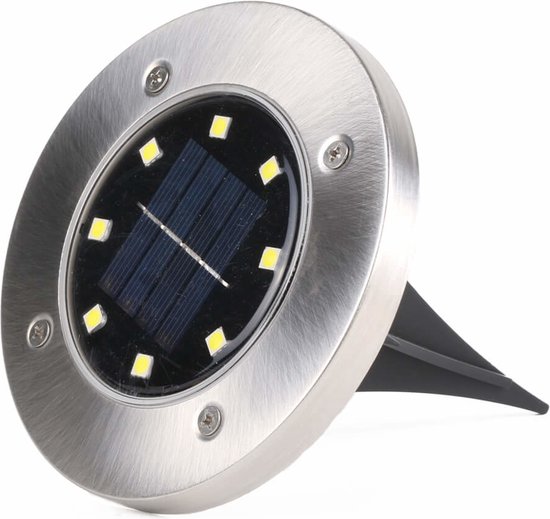 Benson Solar grondspot - modern design - spatwaterdicht - Ø12 x 11,5 cm - zilver