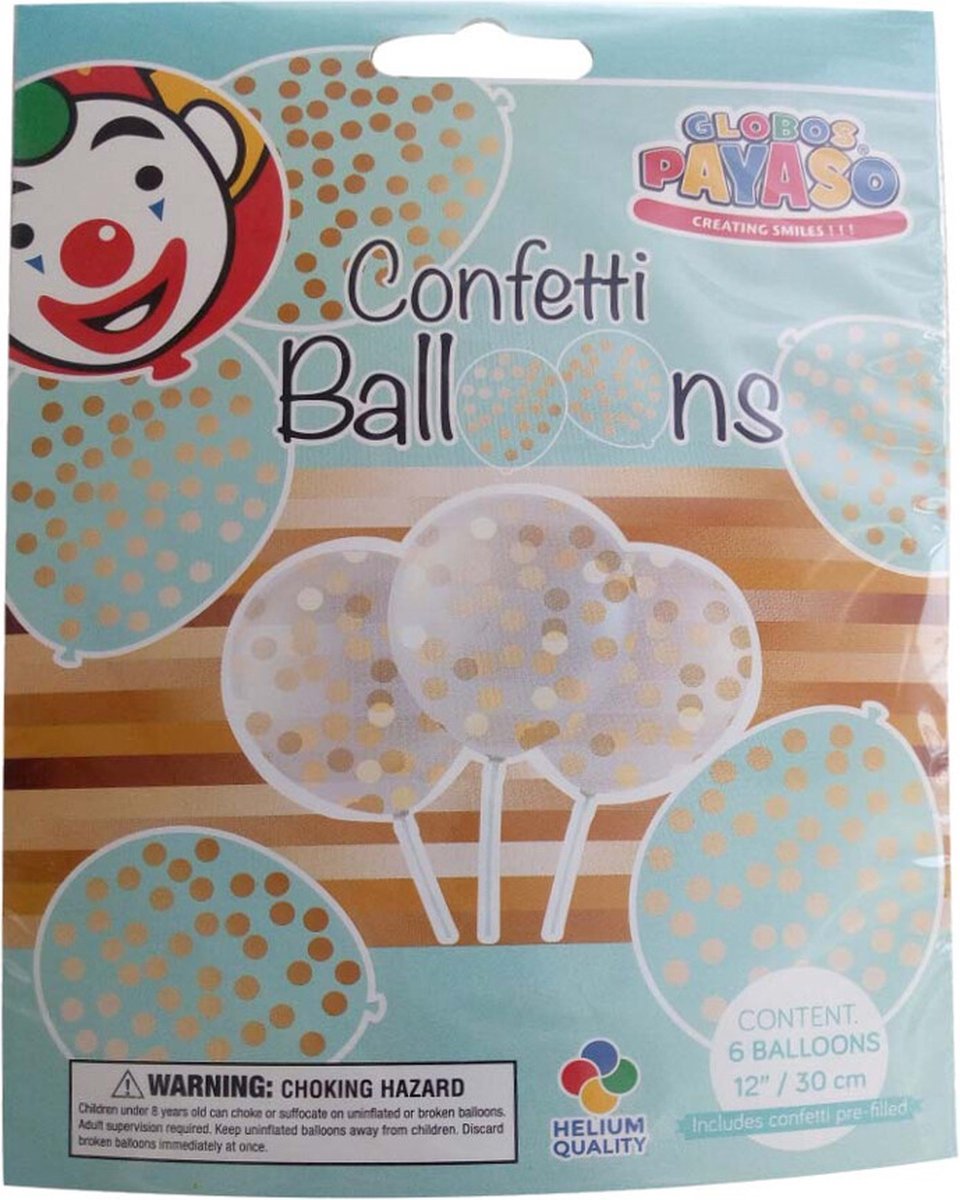 Ballonnen Transparant met Confetti Goud 6 stuks