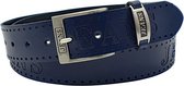 Fana Belts Jeans riem Leer Donkerblauw/Navy - Taillemaat 85 - Broekriem - Jeans opdruk - Jeans gesp - Stoere riem -Heren riem