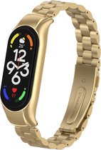 Stalen Smartwatch bandje - Geschikt voor Xiaomi Mi Band 7 stalen bandje - champagne goud - Strap-it Horlogeband / Polsband / Armband