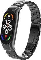 Stalen Smartwatch bandje - Geschikt voor Xiaomi Mi Band 7 stalen bandje - zwart - Strap-it Horlogeband / Polsband / Armband