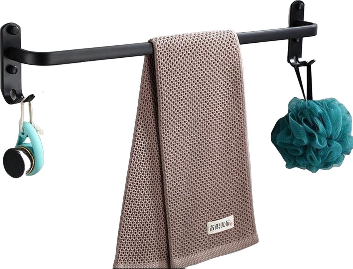 Nolad® Handdoekrek 1-armig - Handdoekhouder - Handdoekenrek - Zwart