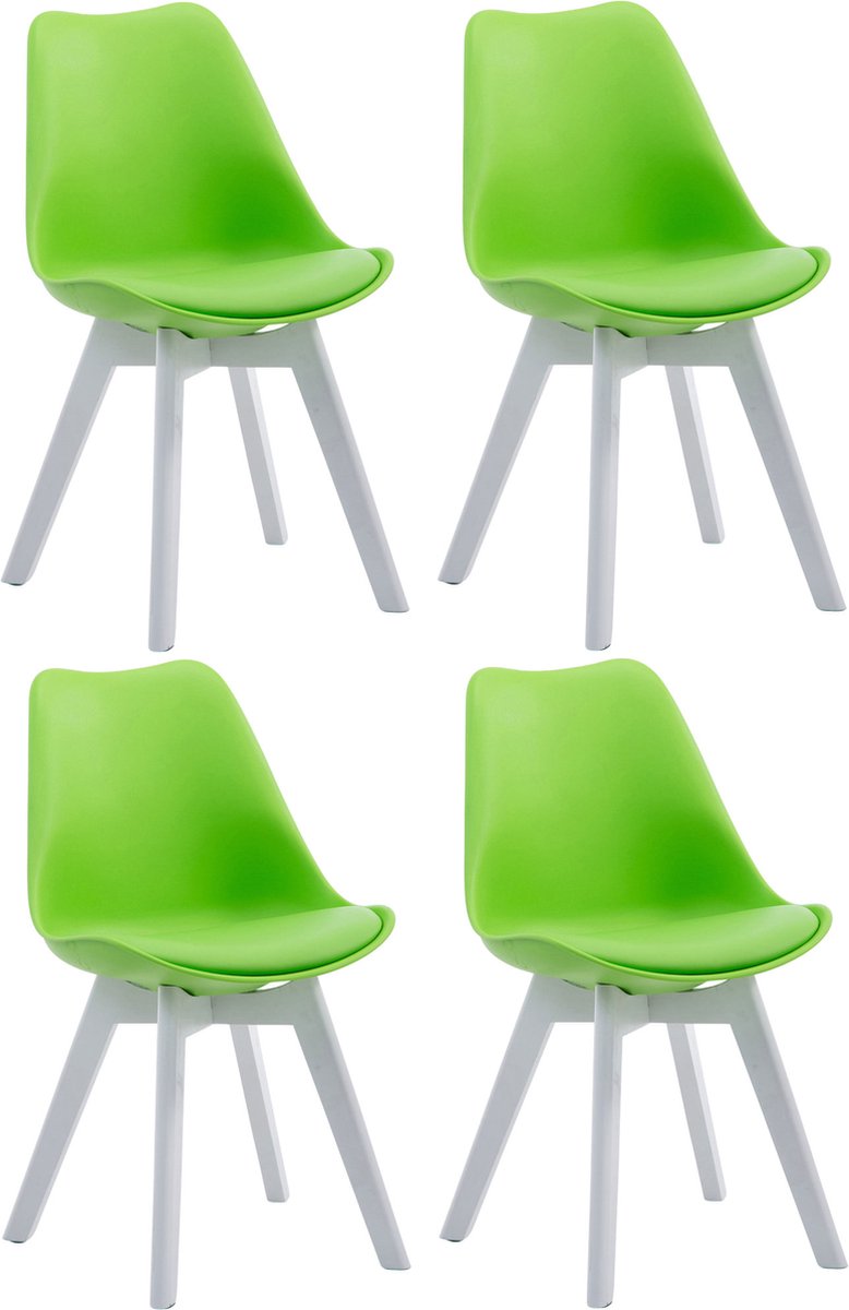 CLP Borneo Set van 4 eetkamerstoelen - Zonder armleuning - Hout frame - Kunstleer - groen wit