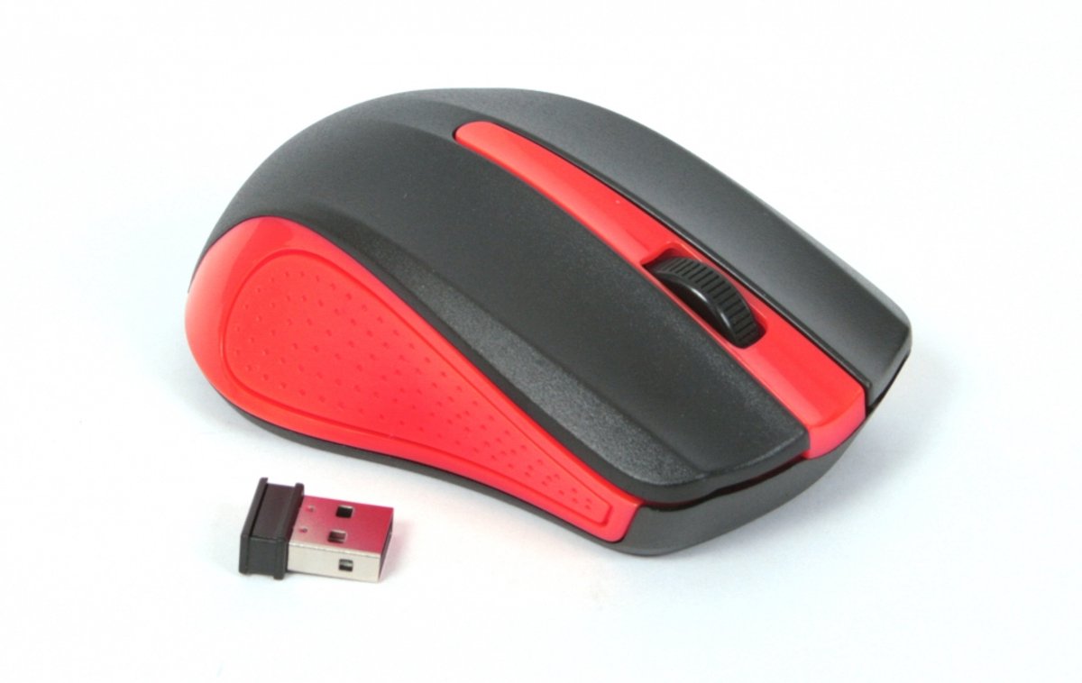 OMEGA - Draadloze Muis - 1000-1200-1600 DPI - Tot 10 Meter Bereik - Muis met Duimsteun - Rood/Zwart