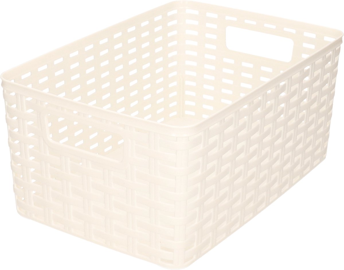 Plasticforte Opbergmand - Kastmand - rotan kunststof - wit - 10 Liter - 22 x 33 x 16 cm