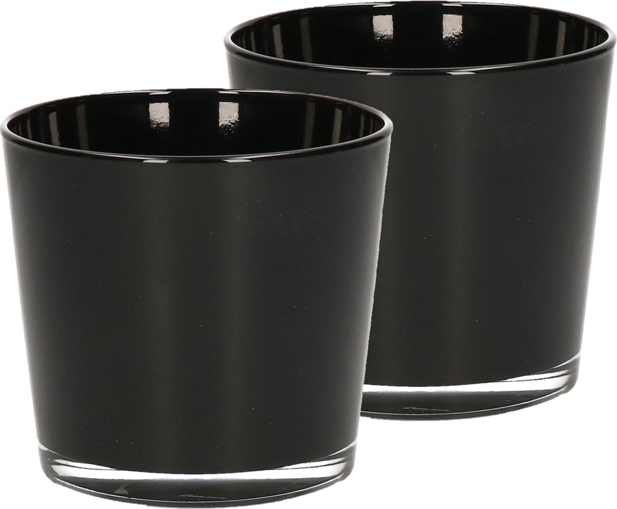 Merkloos Sans marque Set van 10x stuks glazen theelichten waxinelichten kaarsenhouders zwart glas 10 x 9 cm