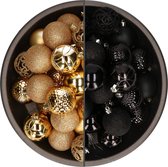 Bellatio Decorations Kerstballen mix - 74-delig - goudkleurig en zwart - 6 cm - kunststof