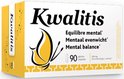 Gele en witte verpakking van Kwalitis met 90 capsules, "Mentaal evenwicht" en een gele vlinder.