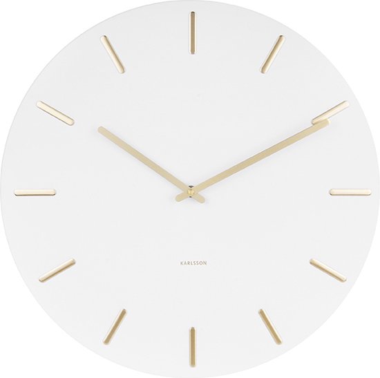 Karlsson - Horloge murale - Charm en acier blanc avec des battons d'or - Diamètre 45 cm