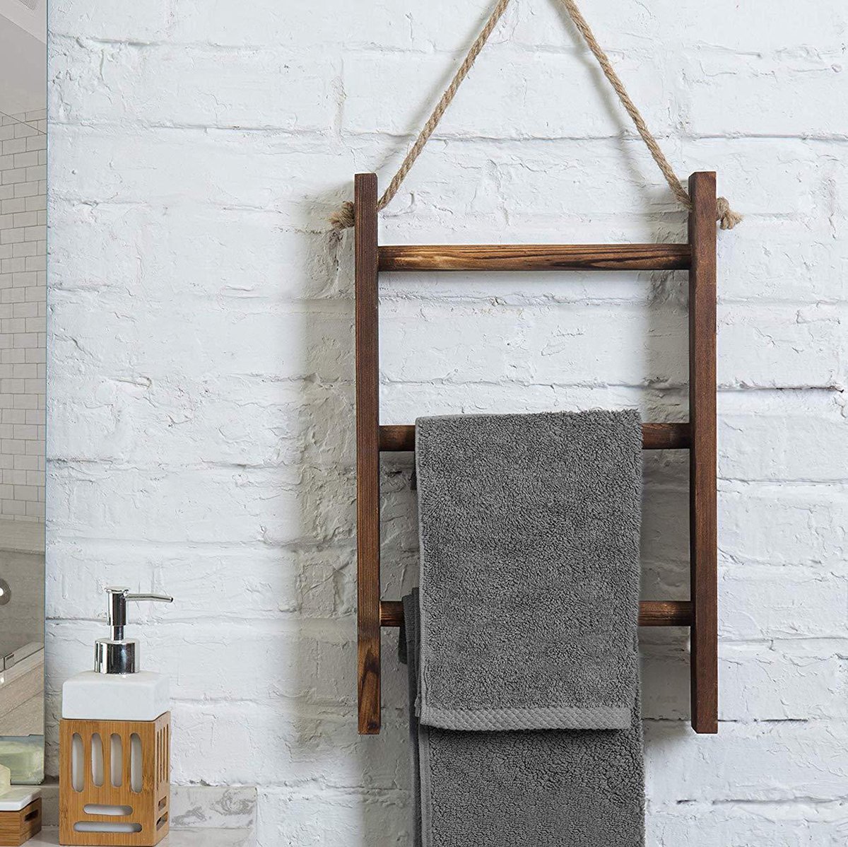Rohva Houten Handdoekhouder - 40 CM Hoog - Model: Trapje - Handdoekrek Badkamer - Handdoekladder - Houten trapje