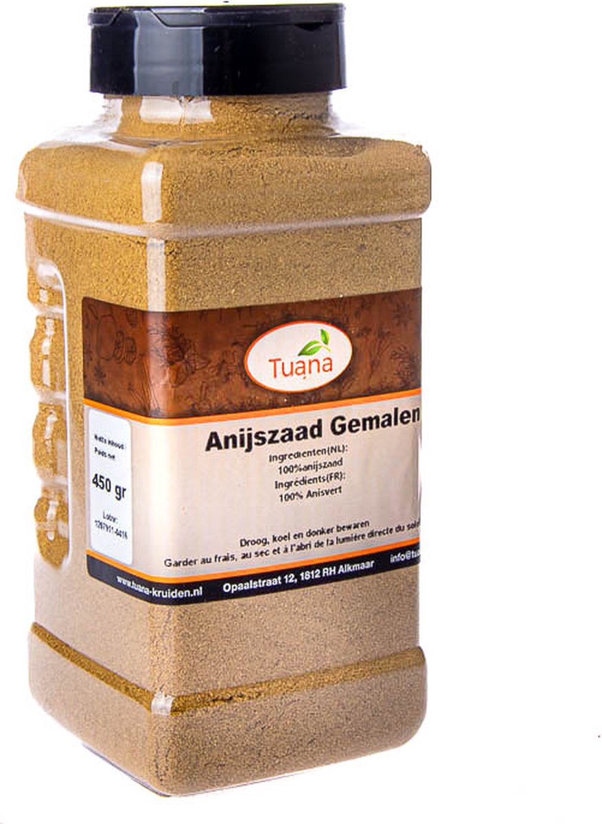 Goedkoopste Tuana Kruiden - Anijszaad Gemalen - Strooibus 450 Gram - Kruiden Zonder Zout - NP04