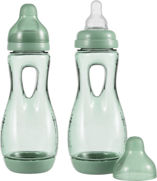 Babyflesje - Difrax Handgreep Babyfles 240 ml Natural - S-Fles - Anti-Colic - Groen - 2 st.