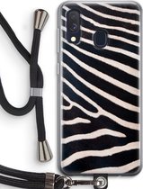 Case Company® - Hoesje met koord geschikt voor Samsung Galaxy A40 hoesje met Koord - Zebra - Telefoonhoesje met Zwart Koord - Bescherming aan alle Kanten en Over de Schermrand