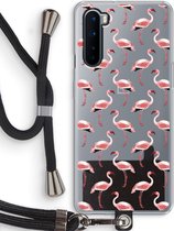 Case Company® - Hoesje met koord geschikt voor OnePlus Nord hoesje met Koord - Flamingo - Telefoonhoesje met Zwart Koord - Bescherming aan alle Kanten en Over de Schermrand
