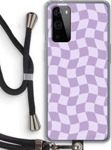 Case Company® - Hoesje met koord geschikt voor OnePlus 9 Pro hoesje met Koord - Grid Paars - Telefoonhoesje met Zwart Koord - Bescherming aan alle Kanten en Over de Schermrand