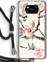Case Company® - Hoesje met koord geschikt voor Poco X3 Pro hoesje met Koord - Japanse bloemen - Telefoonhoesje met Zwart Koord - Bescherming aan alle Kanten en Over de Schermrand