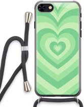 Case Company® - Hoesje met koord geschikt voor iPhone 7 hoesje met Koord - Hart Groen - Telefoonhoesje met Zwart Koord - Extra Bescherming aan alle Kanten en Over de Schermrand