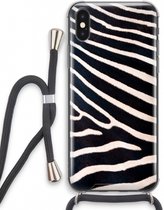 Case Company® - Hoesje met koord geschikt voor iPhone XS hoesje met Koord - Zebra - Telefoonhoesje met Zwart Koord - Extra Bescherming aan alle Kanten en Over de Schermrand