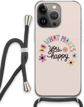 Case Company® - Hoesje met koord geschikt voor iPhone 13 Pro hoesje met Koord - Happy days - Telefoonhoesje met Zwart Koord - Extra Bescherming aan alle Kanten en Over de Schermrand