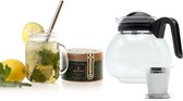 Soolong Ice Tea Set Pure & Fresh - Ijsthee - Losse thee - Duurzaam design blik - 2x Theepot Original 1500ml - RVS Theezeef L - 4x Trendy Ice Tea Glas - Cadeau - Geschenkverpakking 1stuks