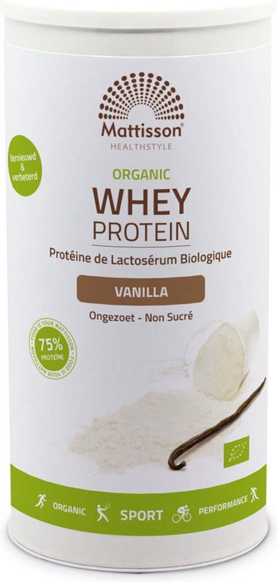 Goedkoopste Mattisson - Biologische Wei Proteïne Poeder - 75 Eiwit - Vanille - Whey Protein - 450 Gram