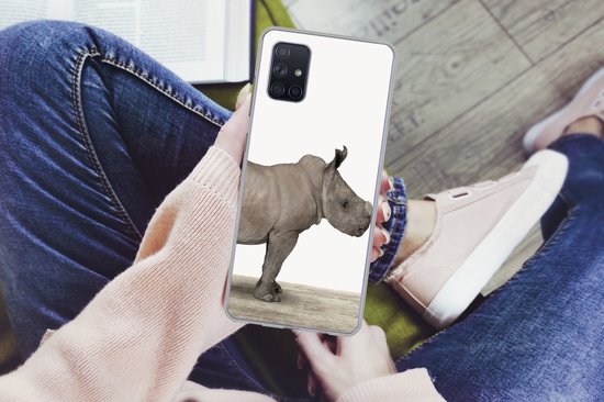 Coque Samsung Galaxy A51 - Bébé Rhinocéros - Doux - Enfants - Garçons - Filles - Kids - Coque de téléphone en Siliconen