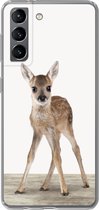 Geschikt voor Samsung Galaxy S21 hoesje - Hert - Baby hert - Dieren - Meisjes - Jongens - Kinderen - Siliconen Telefoonhoesje