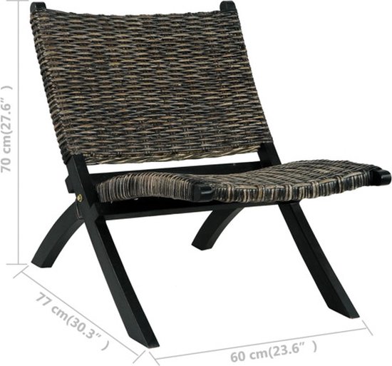 vidaXL Relaxstoel natuurlijk kubu rattan en massief mahoniehout zwart