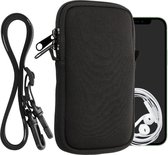 kwmobile Tasje voor smartphones L - 6,5" - Hoesje van neopreen in zwart - Phone case met nekkoord