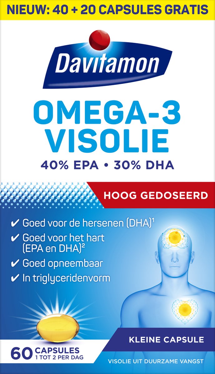 Davitamon Omega 3 Visolie - Hooggedoseerde omega 3 visolie  -  Voedingssupplement - 60 visolie capsules