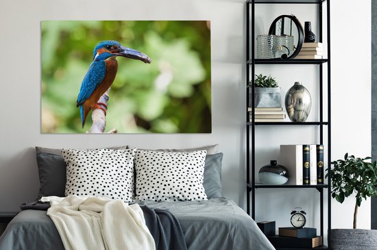 Tableau Tableau Martin-pêcheur - Poisson - Arbre - 120x80 cm - Décoration murale