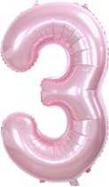 Folie Ballon Cijfer 3 Jaar Roze 70Cm Verjaardag Folieballon Met Rietje