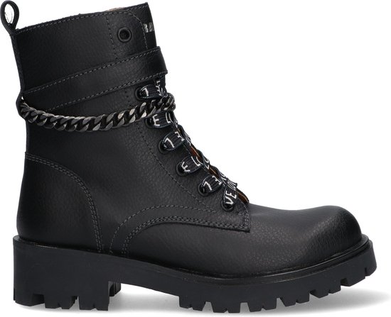 Braqeez 422788-589 Meisjes Biker Boots - Zwart - Leer - Veters