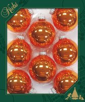 8x Orange Crush Boules de Noël en verre orange brillant 7 cm Décoration sapin de Noël - Décorations de Noël de Noël / Décoration de Noël orange
