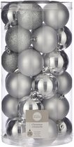 30x Boules de Noël en plastique argenté 6 cm - Boules de Noël argentées incassables 6 cm