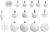 Kerstballen - 110x stuks - met piek - wit - kunststof - 3-6 cm