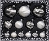 13x boules de Noël en verre de luxe nervurées argent 4, 6, 8 cm - Décorations pour Décorations pour sapins de Noël de Noël / Décorations de Noël