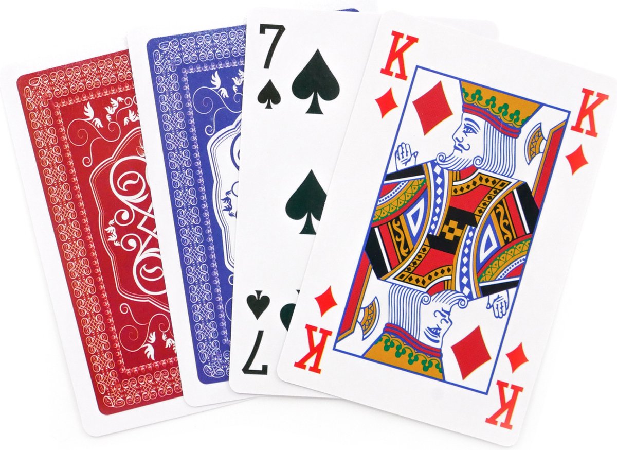 In Round Speelkaarten 4 Decks / Stokken - Stok Speel Kaarten - Spelkaarten - voor Volwassen en Kinderen - Pokerkaarten - Kaart Spel / Kaartspel Set - Pestkaarten - Poker / Blackjack / Pesten - Rood / Blauw